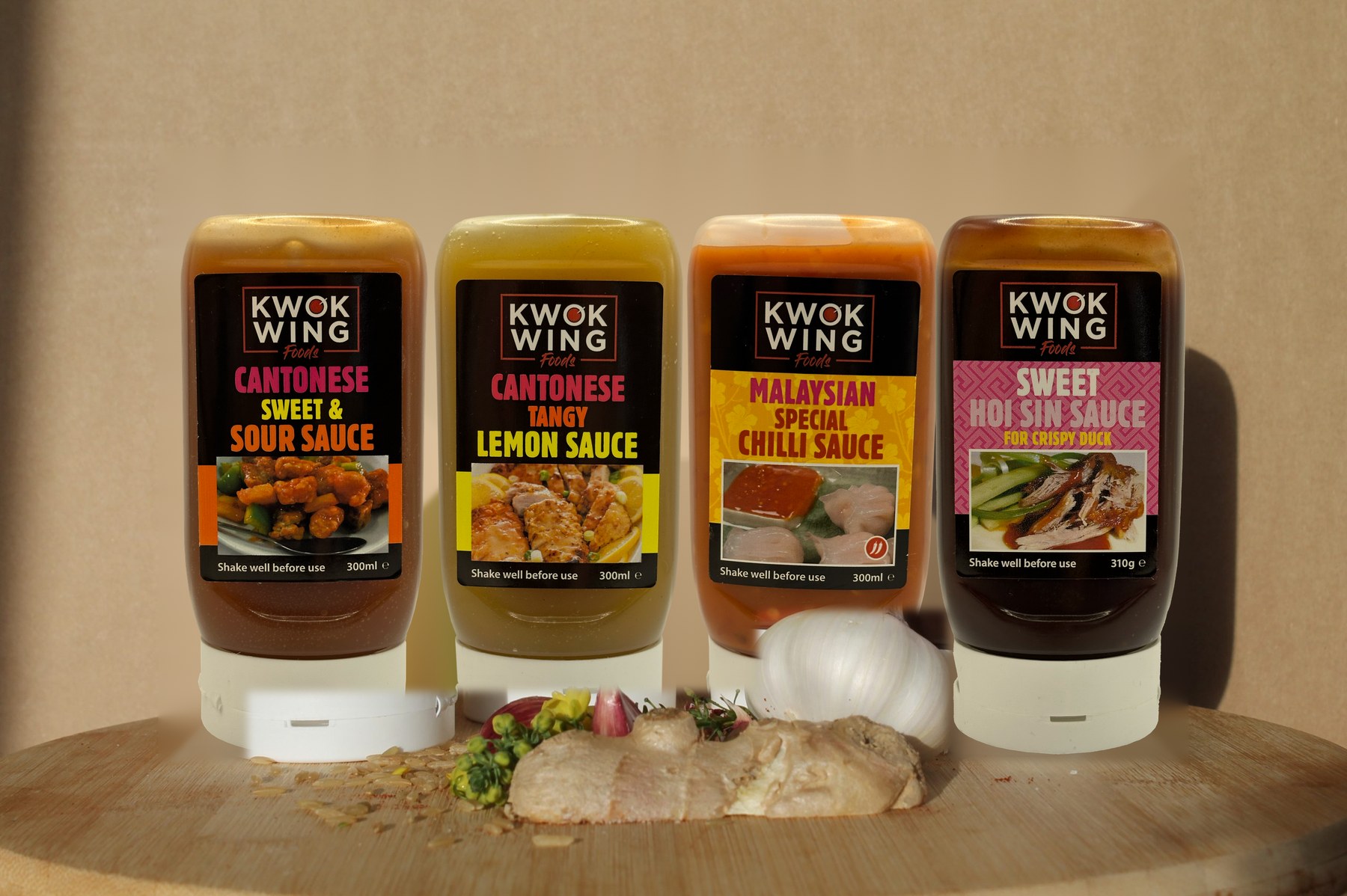 The Kwok Wing Foods range, five sauces made to the family's original recipes